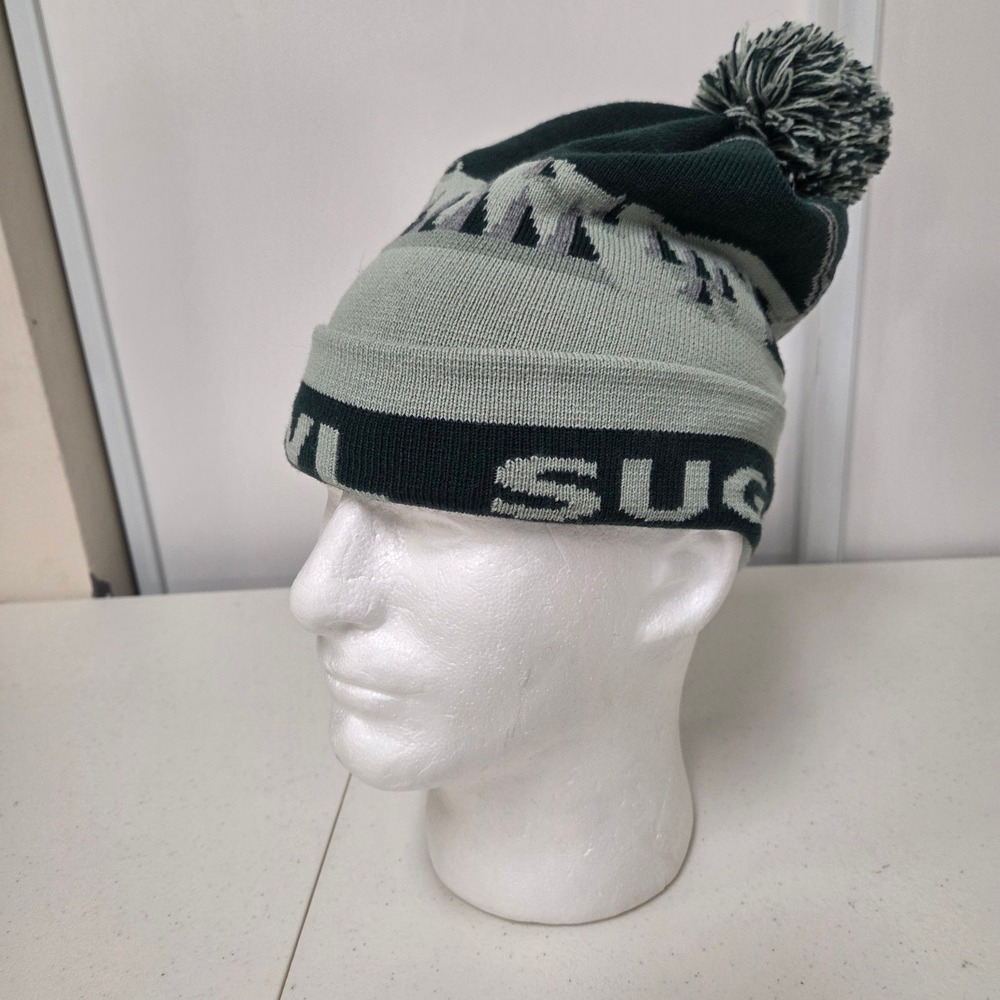 Sugar Bowl Ski Resort Beanie Hat Green Grey Gondola Mountain Pom Made in USA